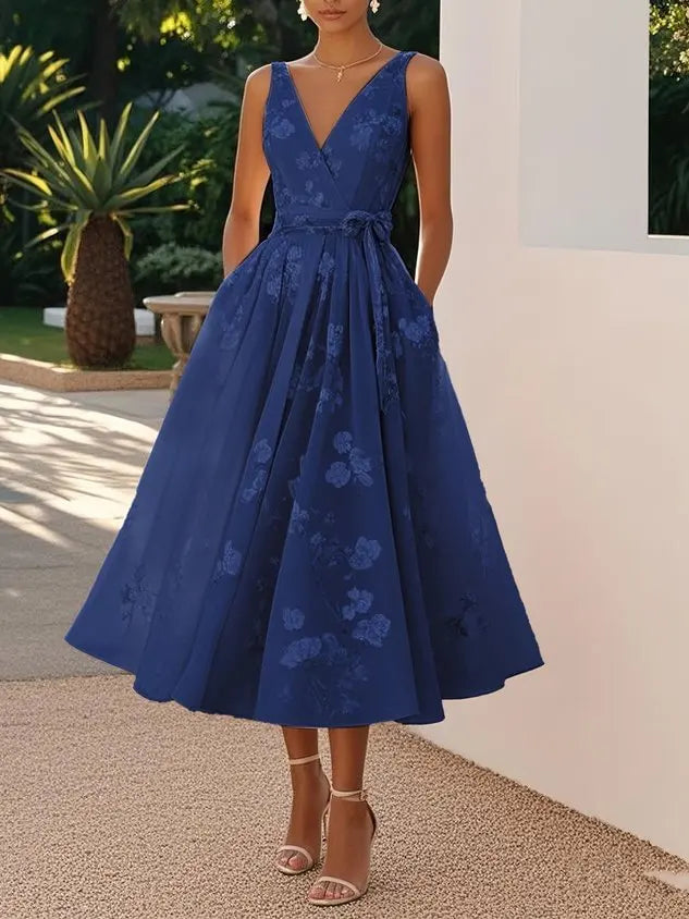RetroLuxe Printed Sleeveless Midi Dress | Retro Volume