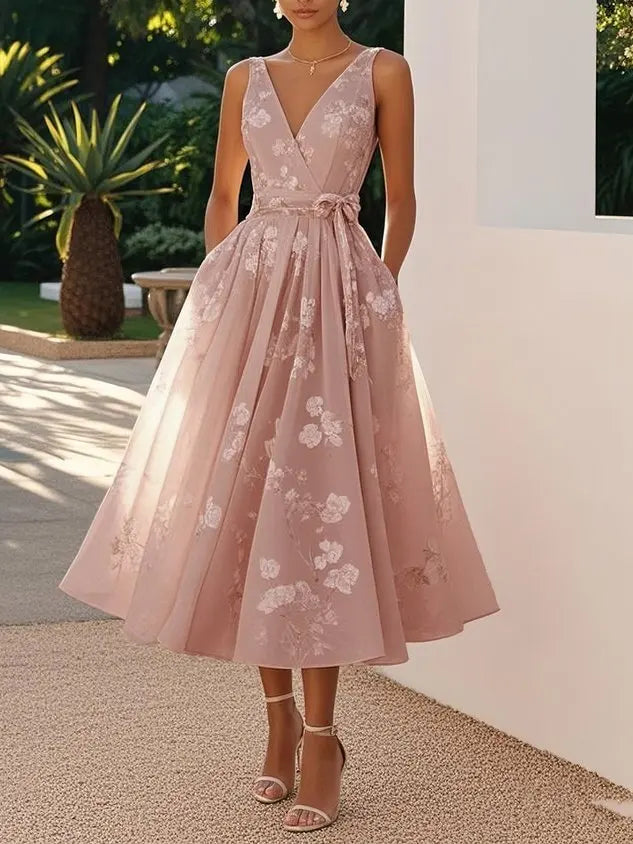RetroLuxe Printed Sleeveless Midi Dress | Retro Volume