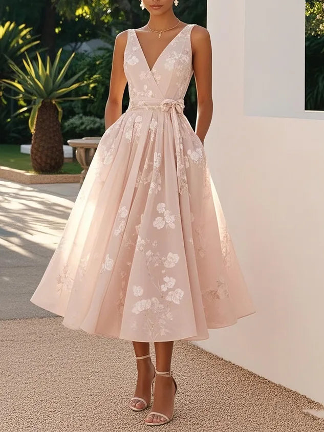 RetroLuxe Printed Sleeveless Midi Dress | Retro Volume